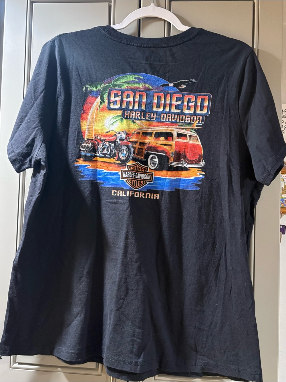 Harley-Davidson women’s Black San Diego Surf Wagon & Motorcycle Graphic Tee
